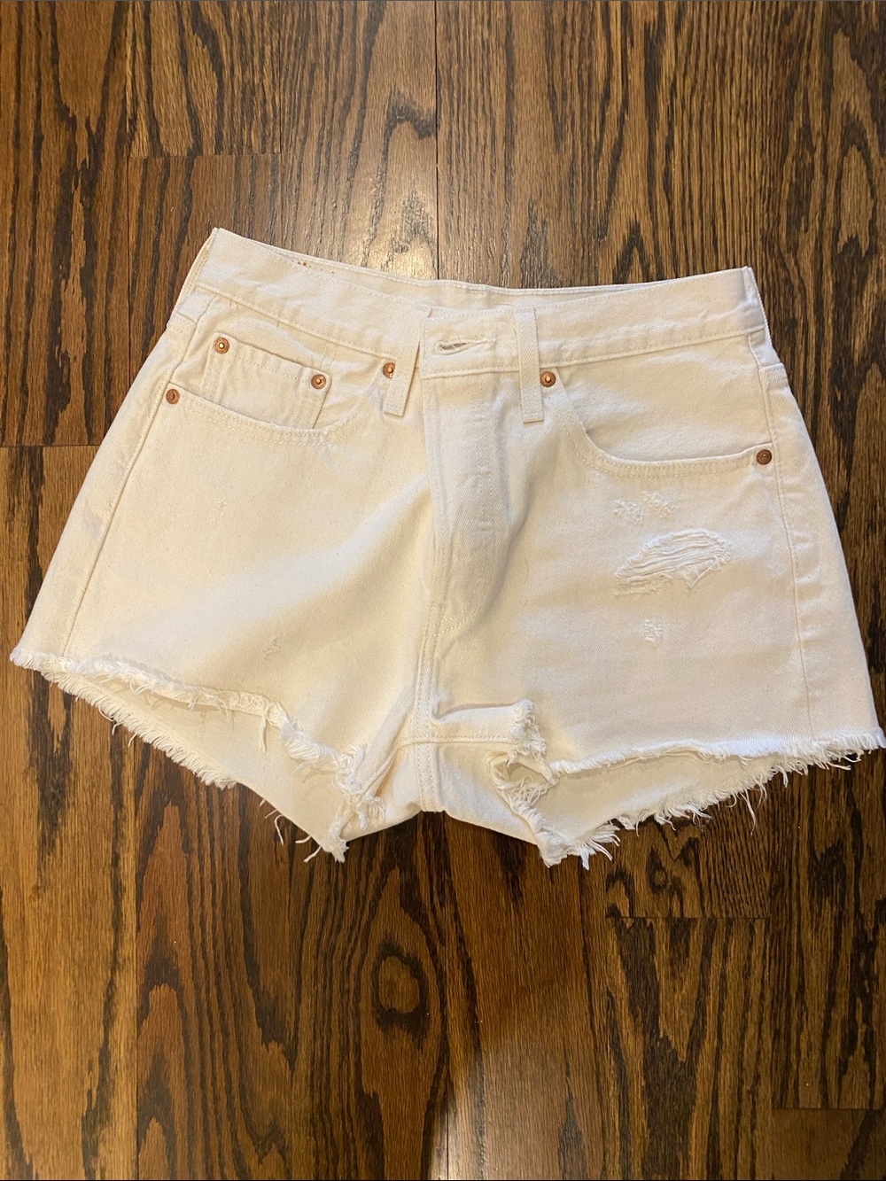 Levi's White Distressed Cutoff Denim Shorts